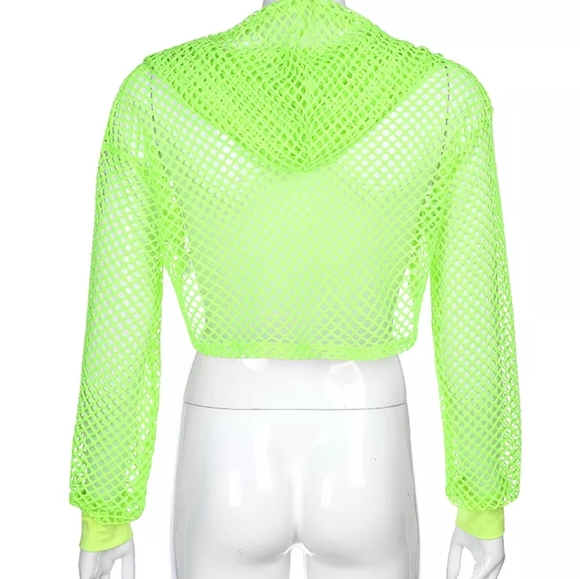 Fishnet Crop Top Shrug Cyber Hoodie Goth Neon Top - Picture 9 of 9